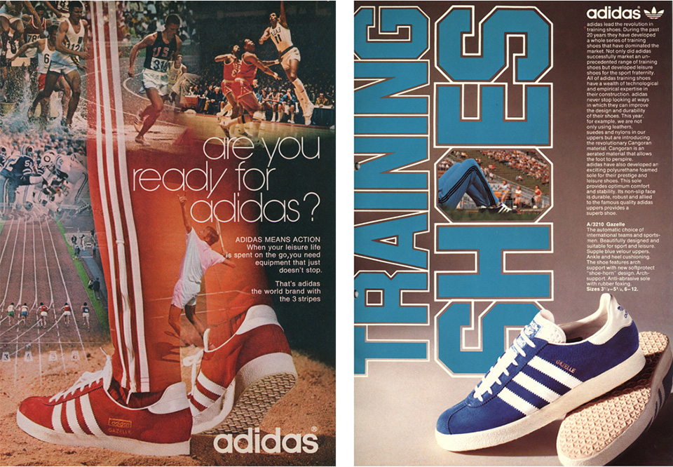 Publicité d'adidas gazelle en 1970