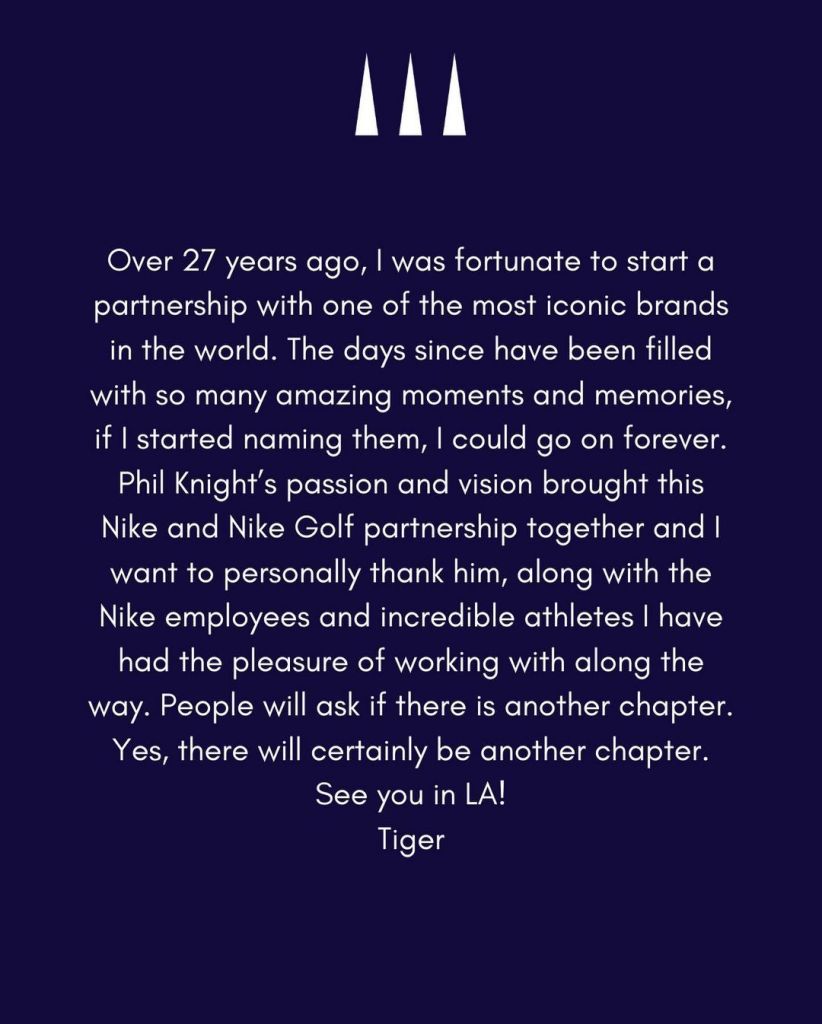 Le communiqué de Tiger Woods pour la fin de sa collaboration avec Nike