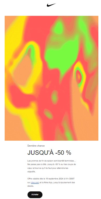 un exemple de newsletter promo nike