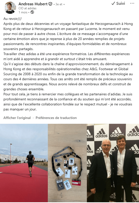 andreas hubert rejoint puma et l'annonce dans son message linkedin